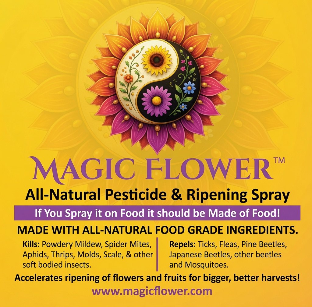 Yellow Magic Flower label for the all-natural food-grade garden spray